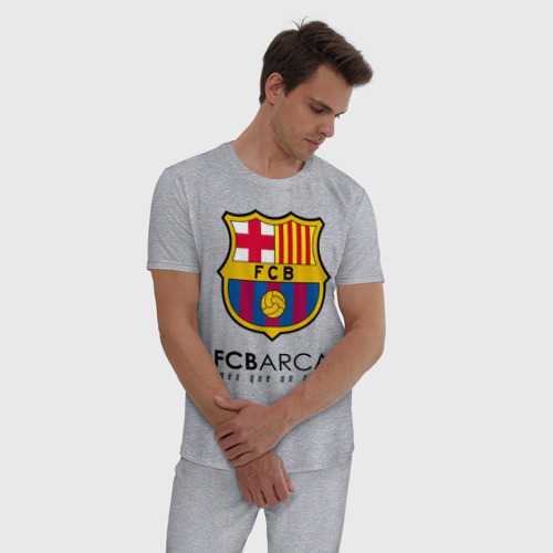 Мужская пижама хлопок FC Barcelona Barca, цвет меланж - фото 3