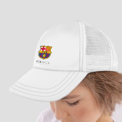 Кепка с принтом FC Barcelona Barca для ребенка, вид на модели спереди №4. Цвет основы: белый
