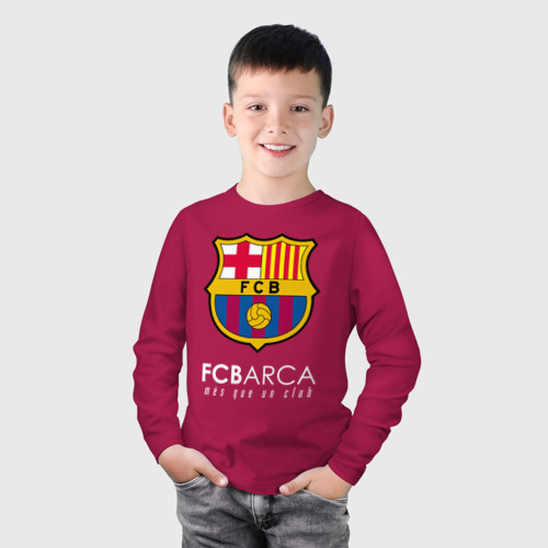 Детский лонгслив хлопок с принтом FC BARCELONA (BARCA), фото на моделе #1