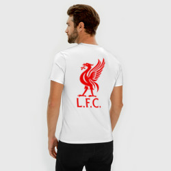 Футболка из премиального хлопка с принтом Liverpool на спине для мужчины, вид на модели сзади №2. Цвет основы: белый