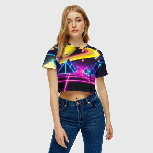 Женская футболка Crop-top 3D САТУРН, цвет 3D печать - фото 3