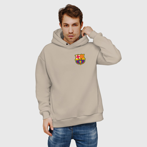 Мужское худи Oversize хлопок FC Barcelona, цвет миндальный - фото 3