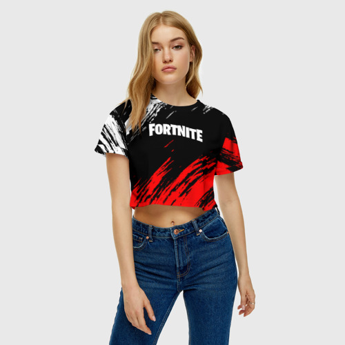 Женская футболка Crop-top 3D Fortnite paints Фортнайт брызги, цвет 3D печать - фото 4