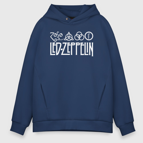 Мужское худи Oversize хлопок Led Zeppelin, цвет темно-синий