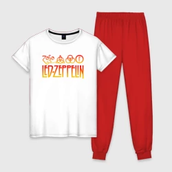 Женская пижама с белой футболкой хлопок Led Zeppelin