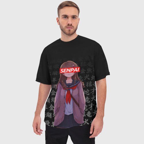 Мужская футболка oversize 3D Сэмпай - senpai, цвет 3D печать - фото 3