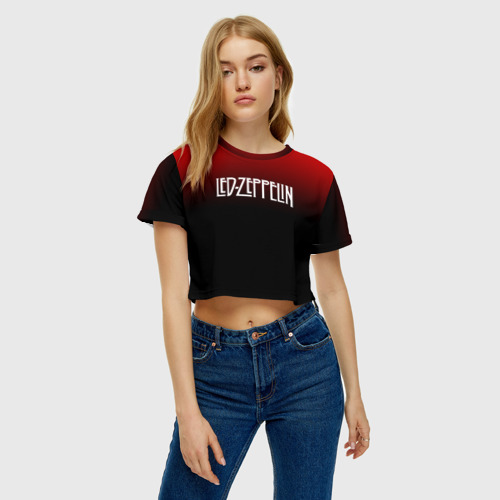 Женская футболка Crop-top 3D Led Zeppelin, цвет 3D печать - фото 3