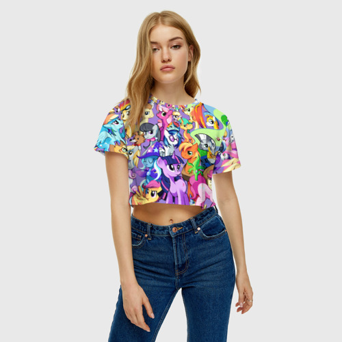 Женская футболка Crop-top 3D Маленькие пони, цвет 3D печать - фото 3