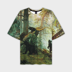 Мужская футболка oversize 3D Утро в сосновом лесу