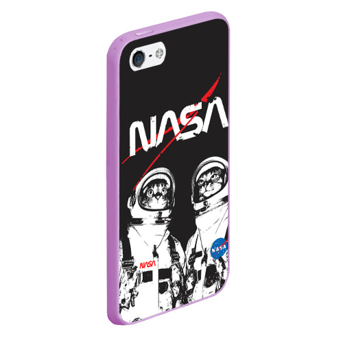 Чехол для iPhone 5/5S матовый NASA cats austronaut, цвет сиреневый - фото 3