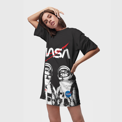 Платье-футболка 3D NASA cats austronaut, цвет 3D печать - фото 3
