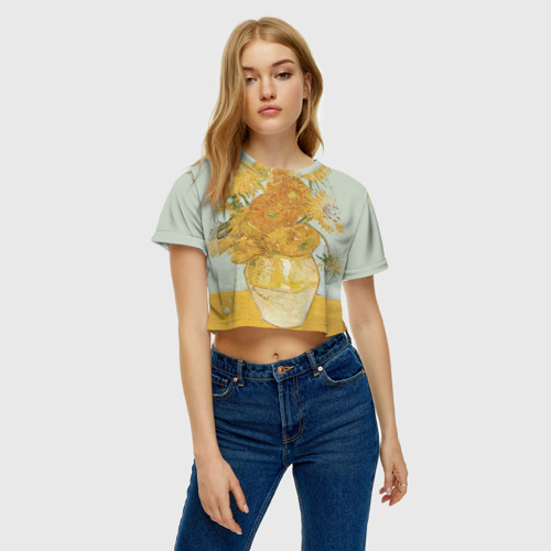 Женская футболка Crop-top 3D Подсолнухи, цвет 3D печать - фото 3