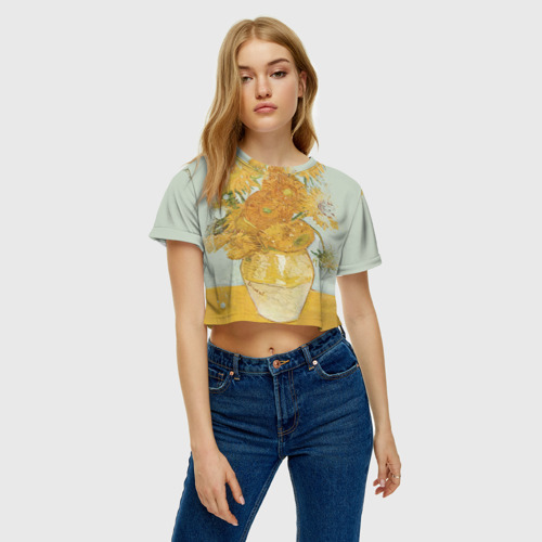 Женская футболка Crop-top 3D Подсолнухи, цвет 3D печать - фото 4