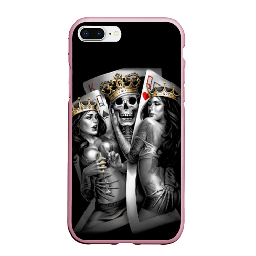 Чехол для iPhone 7Plus/8 Plus матовый Король-череп с девушками королевами, цвет розовый