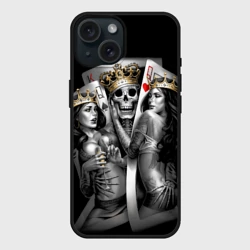 Чехол силиконовый для Apple iPhone 15 матовый Король-череп с девушками королевами