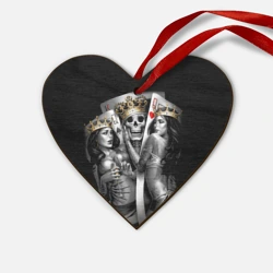 Деревянная игрушка Сердце Король-череп с девушками королевами