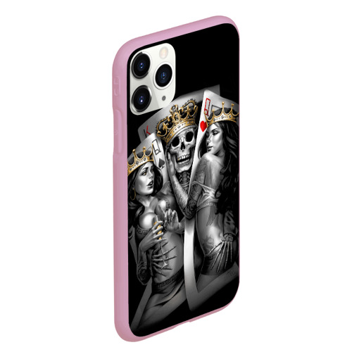 Чехол для iPhone 11 Pro Max матовый Король-череп с девушками королевами, цвет розовый - фото 3