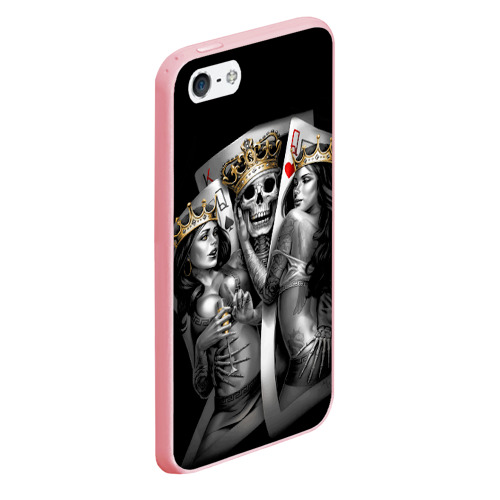 Чехол для iPhone 5/5S матовый Король-череп с девушками королевами, цвет баблгам - фото 3