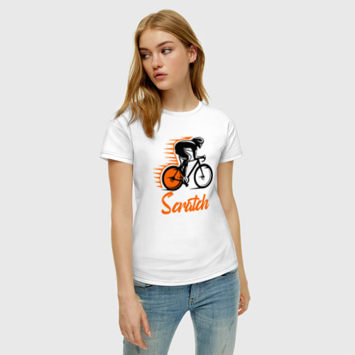 Женская футболка хлопок Cycling scratch race, цвет белый - фото 3
