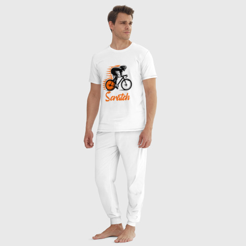 Мужская пижама хлопок Cycling scratch race, цвет белый - фото 5