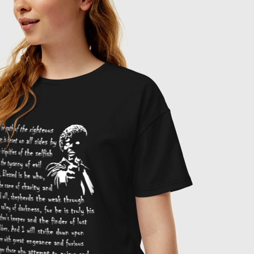 Женская футболка хлопок Oversize Ezekiel Chapter 25, verse 17, цвет черный - фото 3