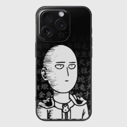 Чехол для iPhone 16 Pro Max силиконовый с защитой камеры Сайтама паттерн иероглифы