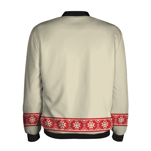 Мужской бомбер 3D Рубаха славянская вышиванка бежевая, цвет черный - фото 2