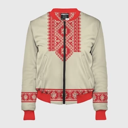 Женский бомбер 3D Рубаха славянская вышиванка бежевая