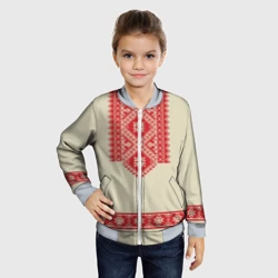 Детский бомбер 3D Рубаха славянская вышиванка бежевая - фото 2