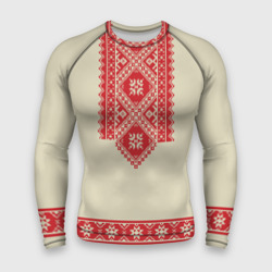 Мужской рашгард 3D Рубаха славянская вышиванка бежевая