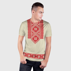 Мужская футболка 3D Slim Рубаха славянская вышиванка бежевая - фото 2