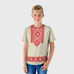 Детская футболка 3D Рубаха славянская вышиванка бежевая - фото 2