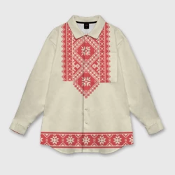 Мужская рубашка oversize 3D Рубаха славянская вышиванка бежевая
