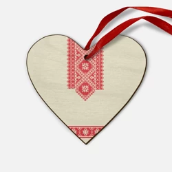 Деревянная игрушка Сердце Рубаха славянская вышиванка бежевая