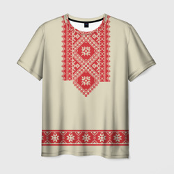 Мужская футболка 3D Рубаха славянская вышиванка бежевая