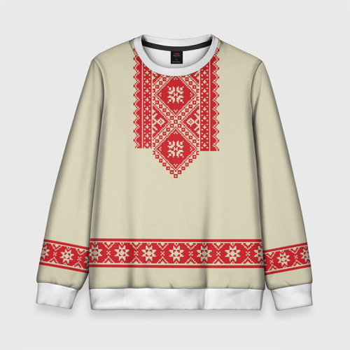 Детский свитшот 3D Рубаха славянская вышиванка бежевая