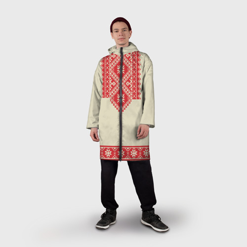 Мужской дождевик 3D Рубаха славянская вышиванка бежевая, цвет белый - фото 3