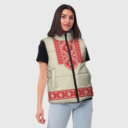 Женский жилет утепленный 3D Рубаха славянская вышиванка бежевая - фото 2