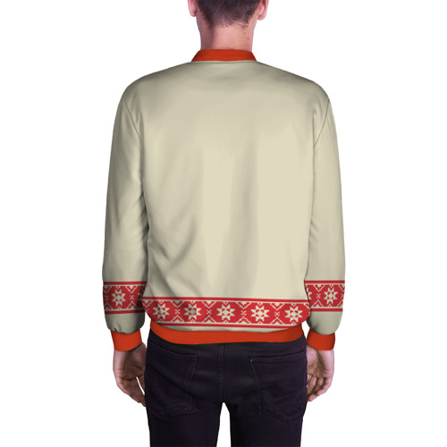Мужской бомбер 3D Рубаха славянская вышиванка бежевая, цвет красный - фото 4