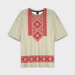 Мужская футболка oversize 3D Рубаха славянская вышиванка бежевая