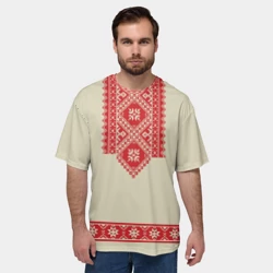 Мужская футболка oversize 3D Рубаха славянская вышиванка бежевая - фото 2