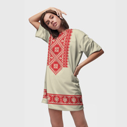 Платье-футболка 3D Рубаха славянская вышиванка бежевая - фото 2