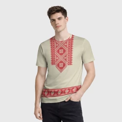 Мужская футболка 3D Рубаха славянская вышиванка бежевая - фото 2