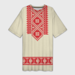Платье-футболка 3D Рубаха славянская вышиванка бежевая