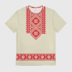 Мужская футболка 3D Рубаха славянская вышиванка бежевая