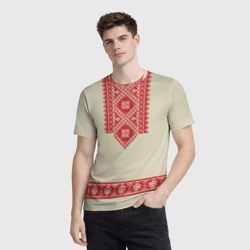 Мужская футболка 3D Рубаха славянская вышиванка бежевая - фото 2