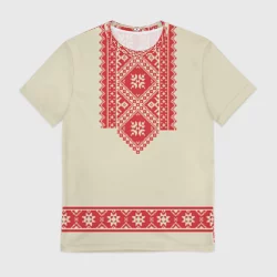 Мужская футболка 3D Рубаха славянская вышиванка бежевая