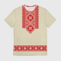 Мужская футболка 3D Рубаха славянская вышиванка бежевая