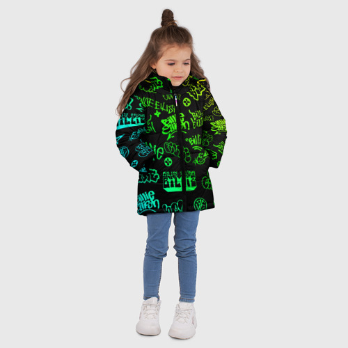 Зимняя куртка для девочек 3D с принтом Billie Eilish Graffiti gradien, вид сбоку #3