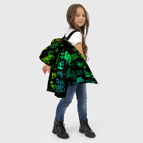 Зимняя куртка для девочек 3D с принтом Billie Eilish Graffiti gradien, фото #4